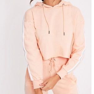 pretty little thing peach side stripe hoodie